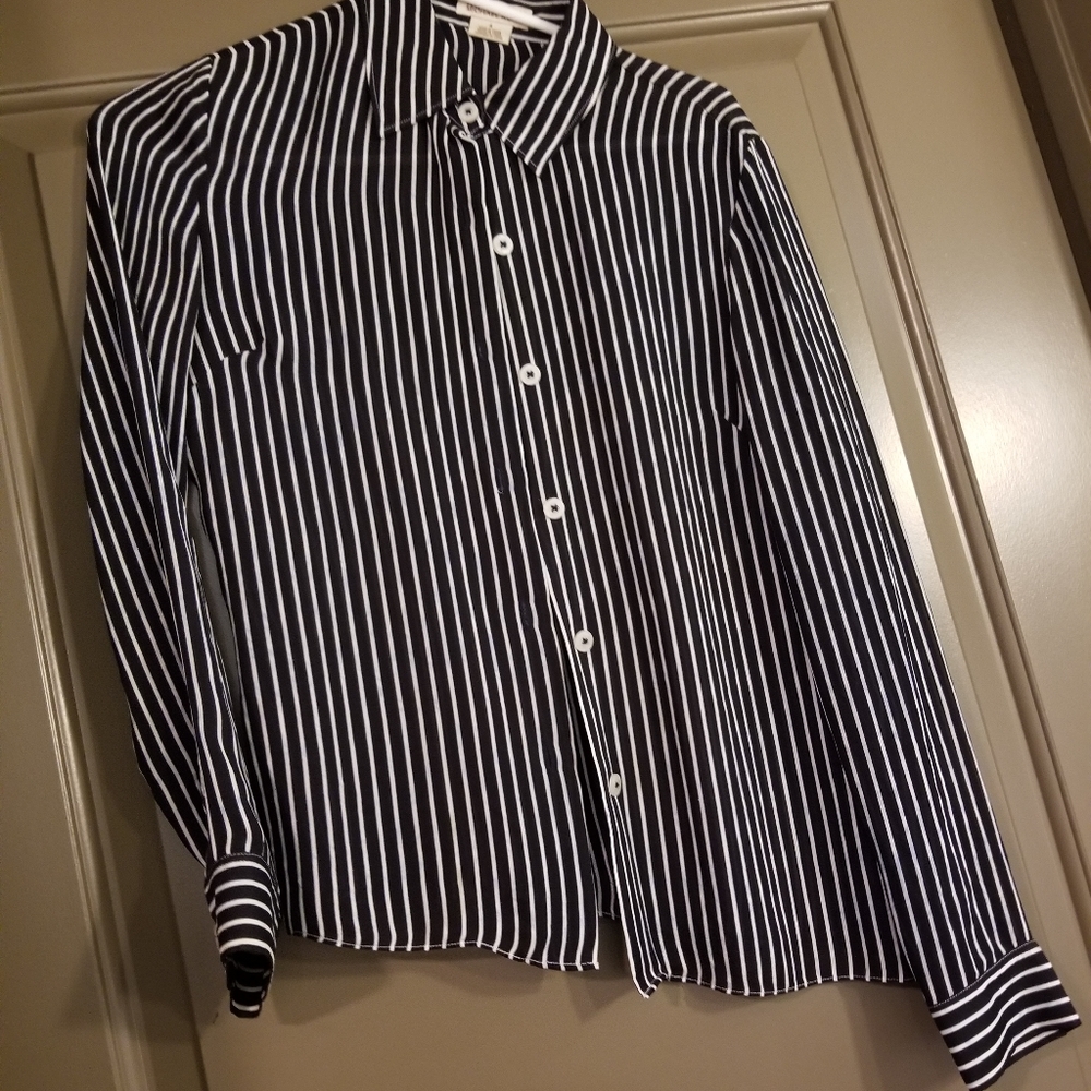 Black striped silk blouse